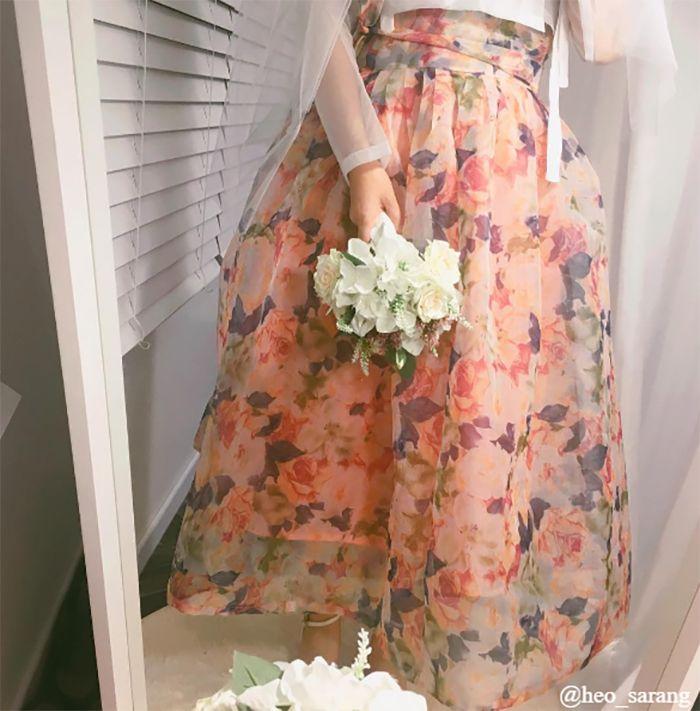 Floral patterned modern hanbok ideal for both casual and festive occasions
