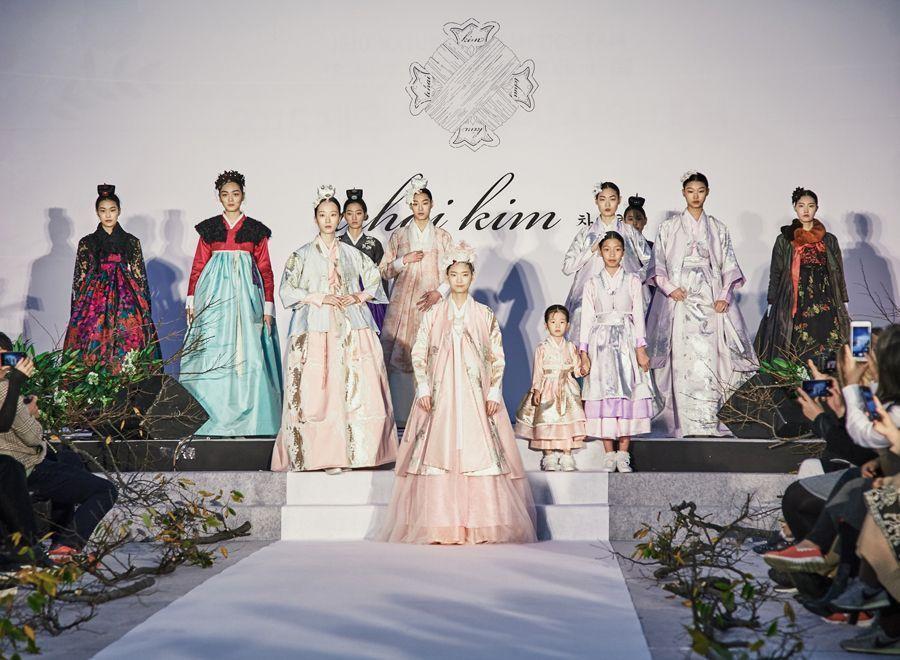 Innovative hanbok collection combining traditional silhouettes with bold colors on stage