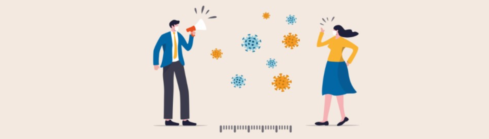 メガホンを持って他人と距離をとることを呼びかけるイラスト