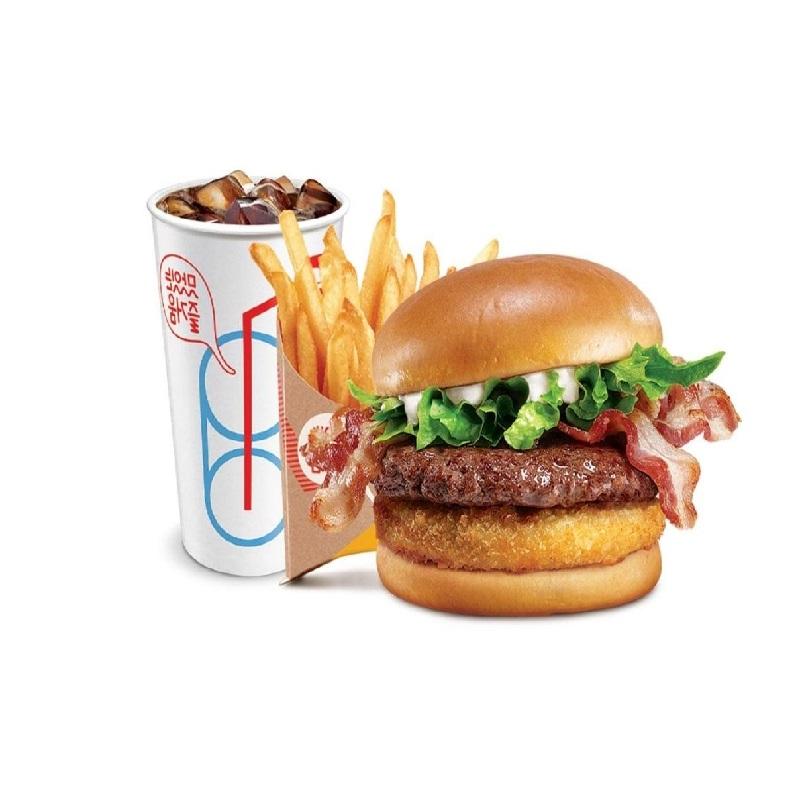 ロッテリア モッツァレラインザバーガーベーコンセット - 濃厚なモッツァレラチーズとベーコンで贅沢な味わいのバーガーセット。