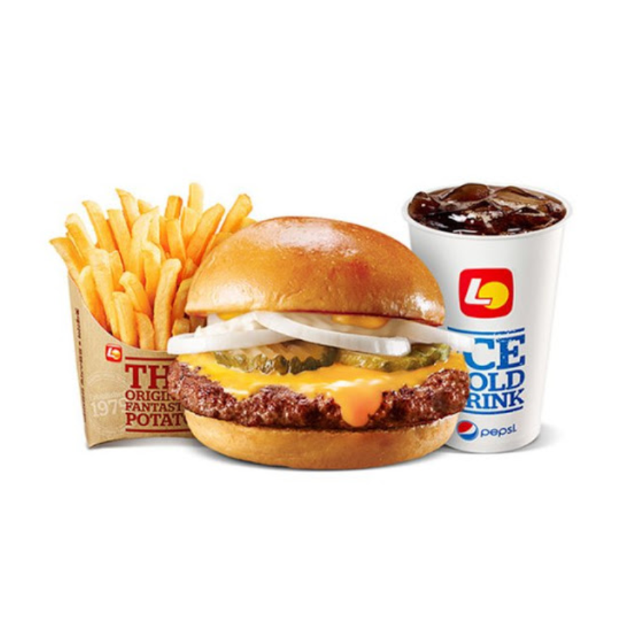 ロッテリア クラシックチーズバーガーセット - 定番の濃厚なチーズとやわらかいポテトパンが特徴のハンバーガーセット。