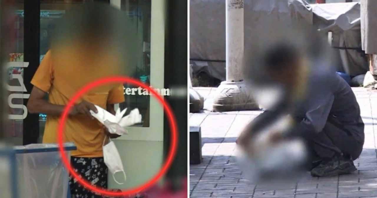 韓國露宿者執垃圾桶口罩