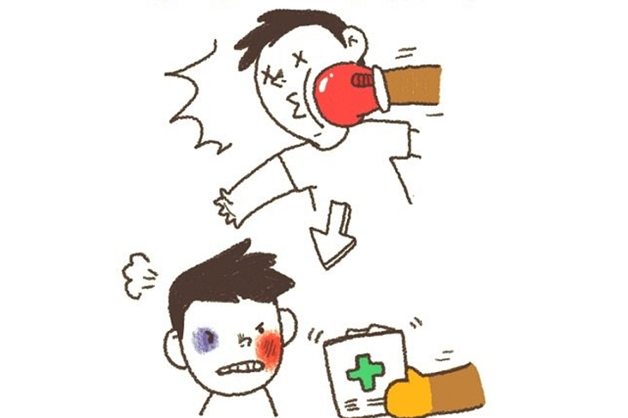 一個人被拳頭打傷再拿到針灸，堅持的心態的插圖。