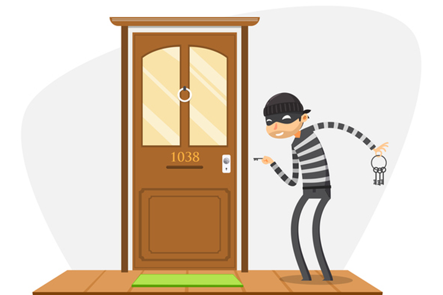 達到大門的偷盜者從門前看進去，顯示罪惡感濟於自己的設計物。