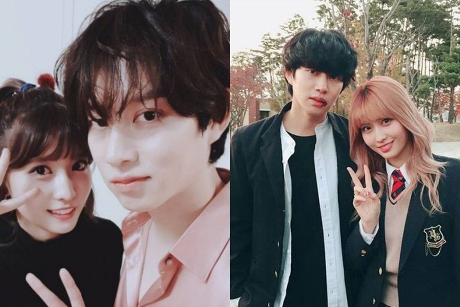 韓國男生和女朋友在室內共度時光，另一張照片顯示他們在户外面對面微笑。兩人穿著時尚，顯示他們的親密關係。