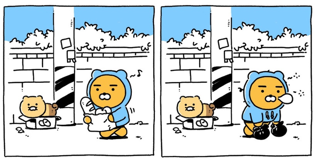 Ryan在街上遇到小貓的情景，故事開始。