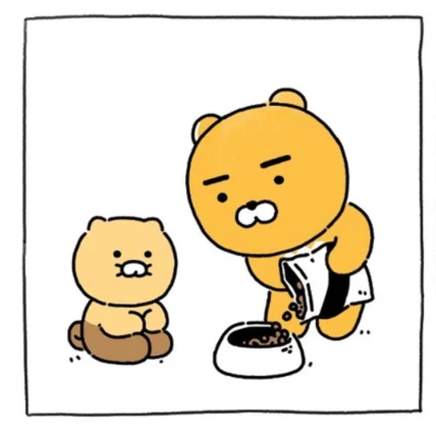 Ryan正在給新領養的貓倒貓糧。