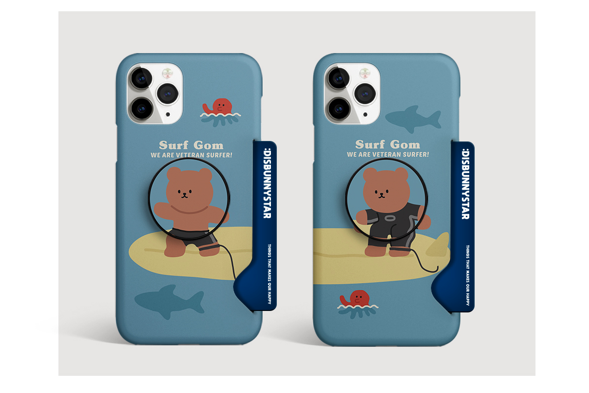 情侶手機殼，有趣的衝浪熊設計，韓國甜美風格的配件。