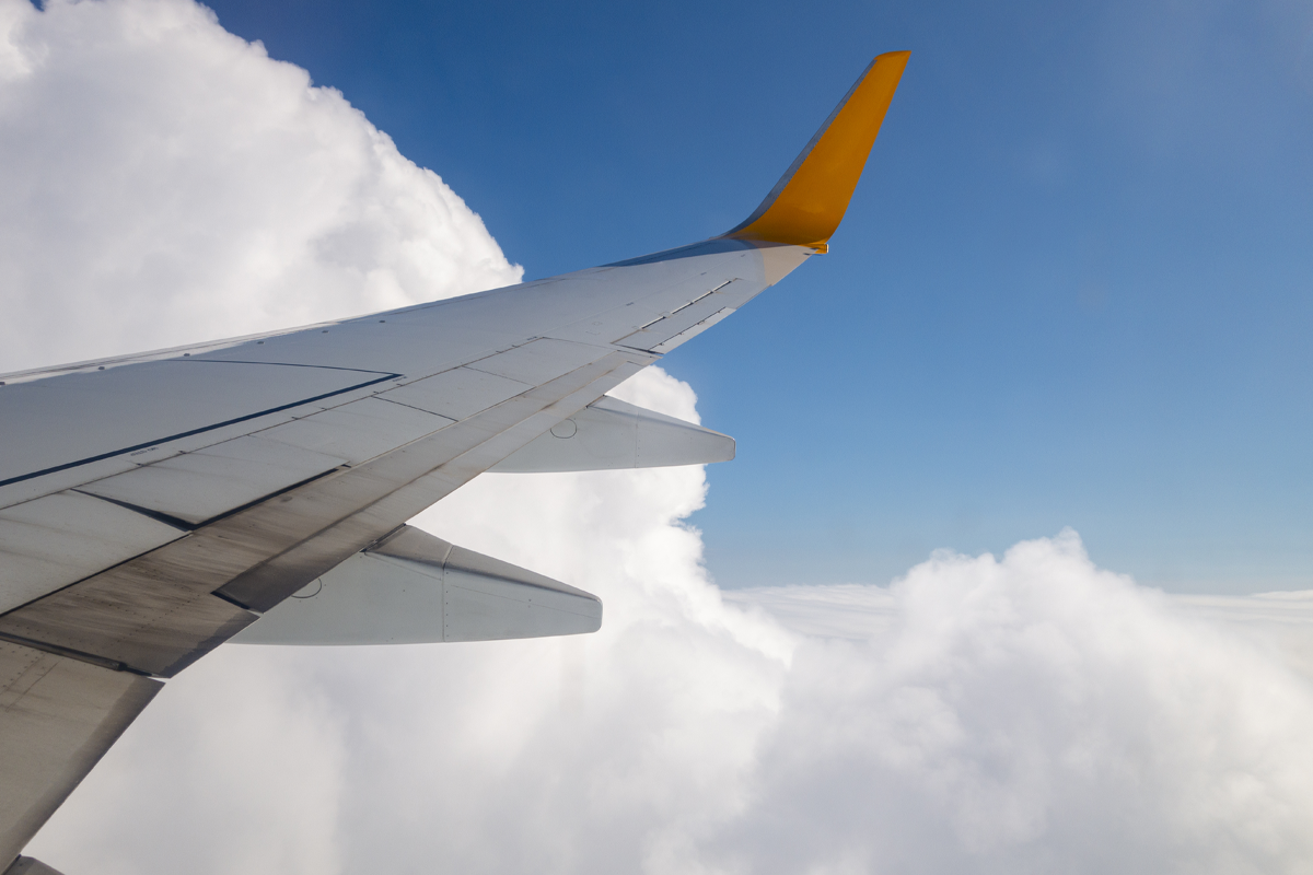 飛機翅膀在天空中，象徵著榮譽和地位提升的夢境。