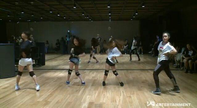 กลุ่มนักเต้นที่กำลังฝึกซ้อมในห้องสตูดิโอพร้อมกระจกสะท้อน