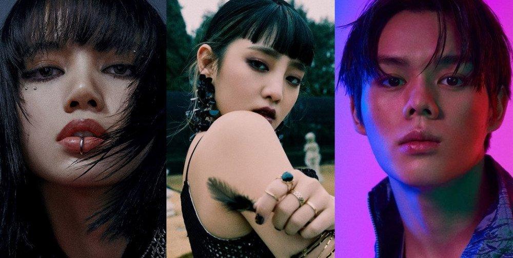 เหล่าไอดอล KPOP สวมชุดที่มีเอกลักษณ์ ถ่ายภาพในสตูดิโออันมีสีสันและแสงไฟที่น่าตื่นตาตื่นใจ