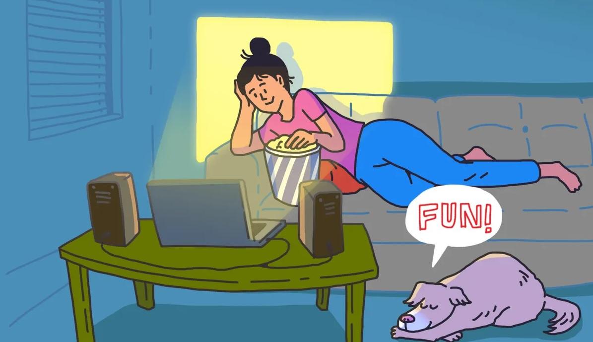 การรับชมซีรีส์เกาหลีบนคอมพิวเตอร์ที่บ้านกับสัตว์เลี้ยง ที่บรรยากาศผ่อนคลายและสนุกสนาน