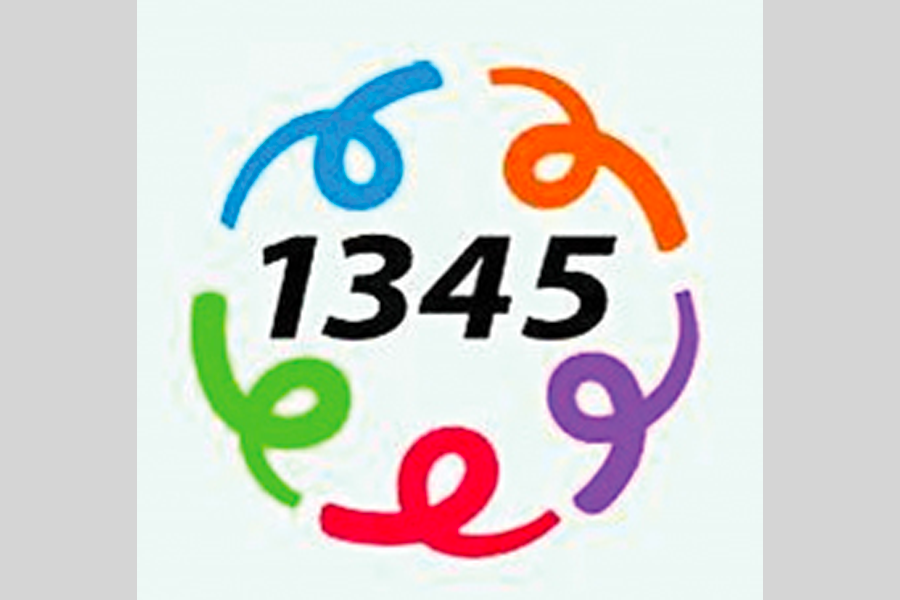 한국 외국인 상담 서비스 번호 1345, 다양한 색상의 곡선과 숫자 디자인