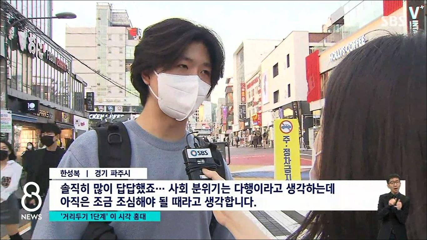 หลังจากที่รัฐบาลเกาหลีใต้ประกาศลดระดับระยะห่างทางสังคมเหลือเพียงีะดับ 1 ทำให้บรรยากาศยามค่ำคืนของย่านฮงแด เต็มไปด้วยผู้คนจำนวนมาก สถานที่บันเทิงทยอยเปิดกิจการอย่างเต็มที่