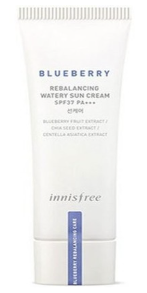 Korean Skincare Bible, Korean Skincare Routine, Sun Screen, Blueberry Rebalancing Watery Sun Cream, Innisfree