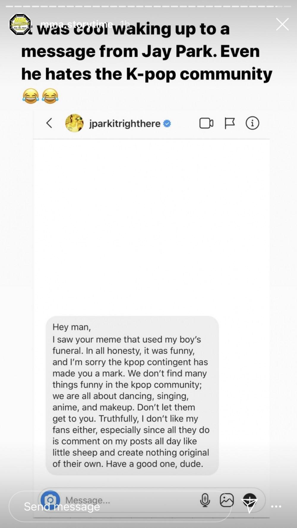 ดราม่าเดือดเมื่อ IG ของ MMA ตัดต่อรูปมีมโดยการใช้รูปงานศพของจงฮยอน Shinee พร้อมทั้งตัดต่อรูปข้อความของเจย์ ปาร์ค ที่บิดเบือนความจริง!3