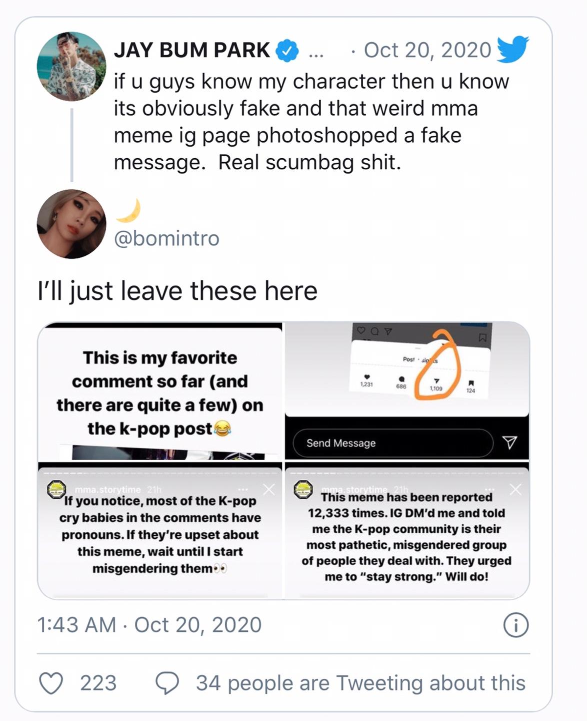 ดราม่าเดือดเมื่อ IG ของ MMA ตัดต่อรูปมีมโดยการใช้รูปงานศพของจงฮยอน Shinee พร้อมทั้งตัดต่อรูปข้อความของเจย์ ปาร์ค5 ที่บิดเบือนความจริง!