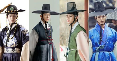 korean actors including kim soo hyun, lee joon ki, cha eun woo and park bo gum in korean traditional clothes, hanbok