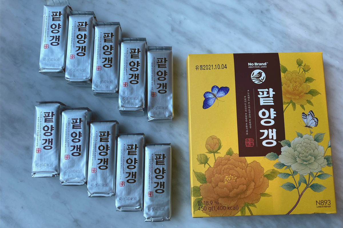 one of the oldest korean snacks, red bean jelly, you can find at emart no brand in korea