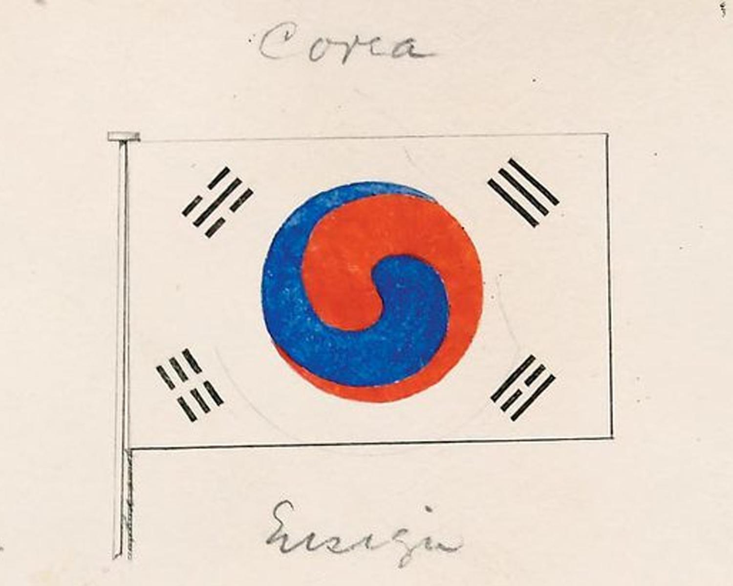 最初の韓国の太極旗のデザイン、1882年に作成された当時の記録写真