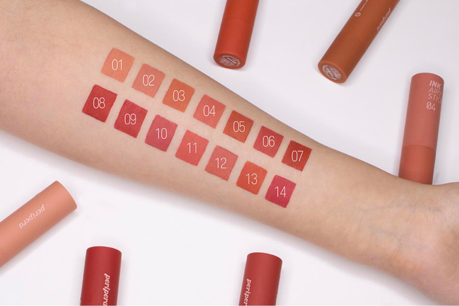 Top 6 Popular K-Beauty Lipsticks, PERIPERA, Ink The Airy Velvet Stick, Full Shade Swatch