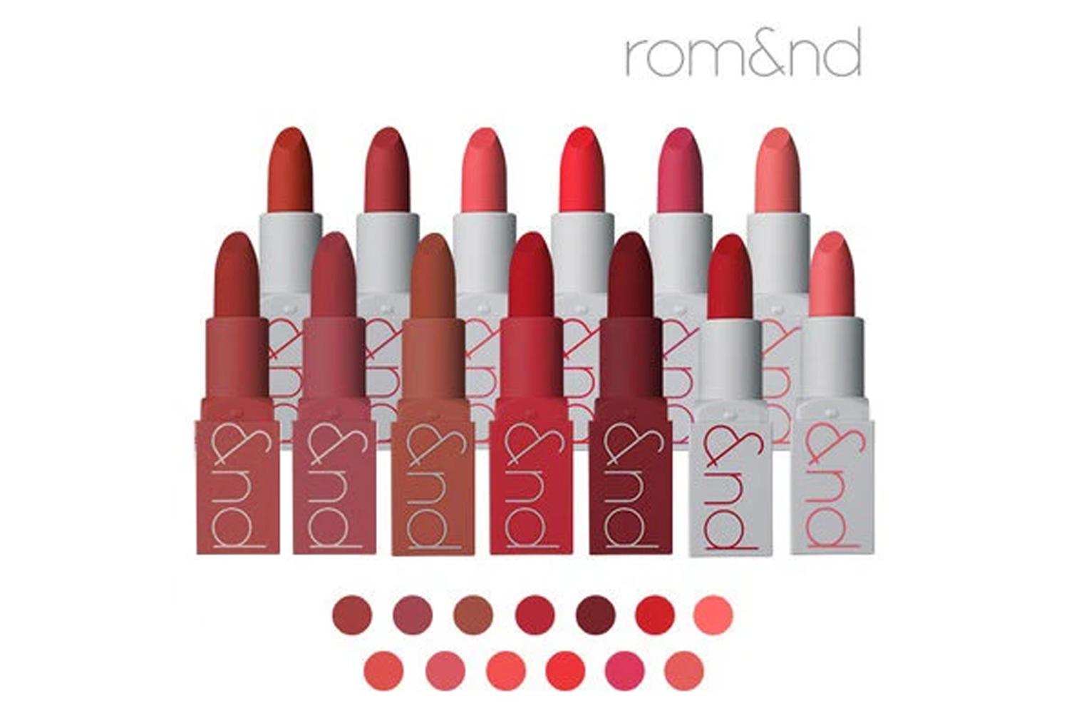 Rom&nd熱門唇膏系列，展示各種色號