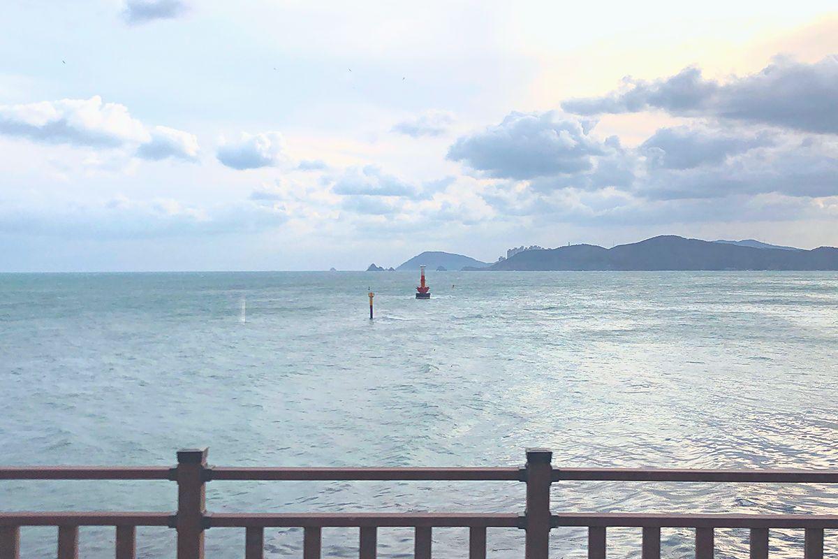 view biển từ tàu ven biển Haeundae ở Busan, Hàn Quốc