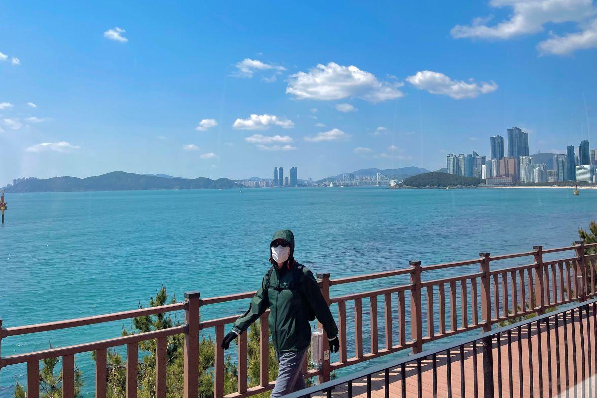 view biển từ tàu ven biển Haeundae ở Busan, Hàn Quốc