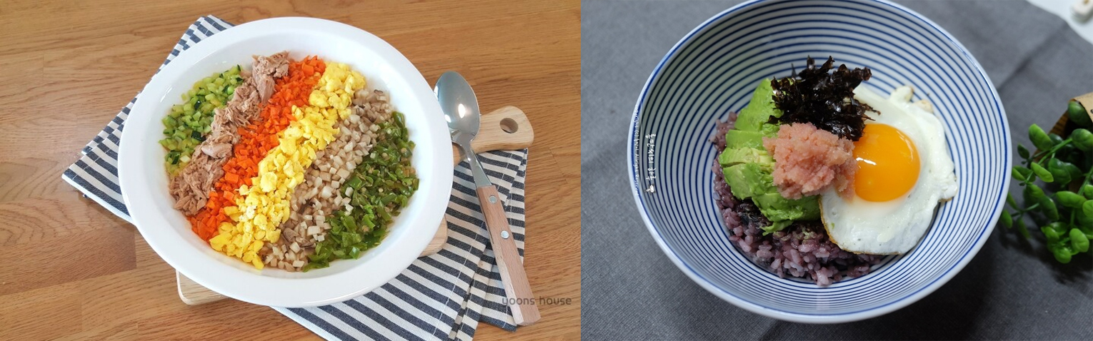 다양한 재료가 어우러진 창의적인 비빔밥 한 상, 한국 요리의 혁신과 전통의 조화.