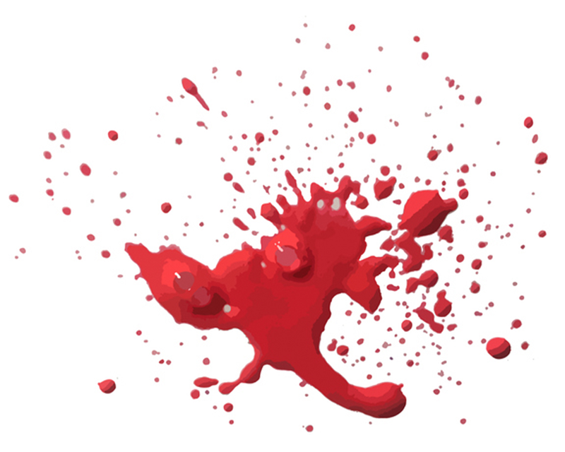 濺出的鮮紅色液體，象徵夢中的血腥場景。