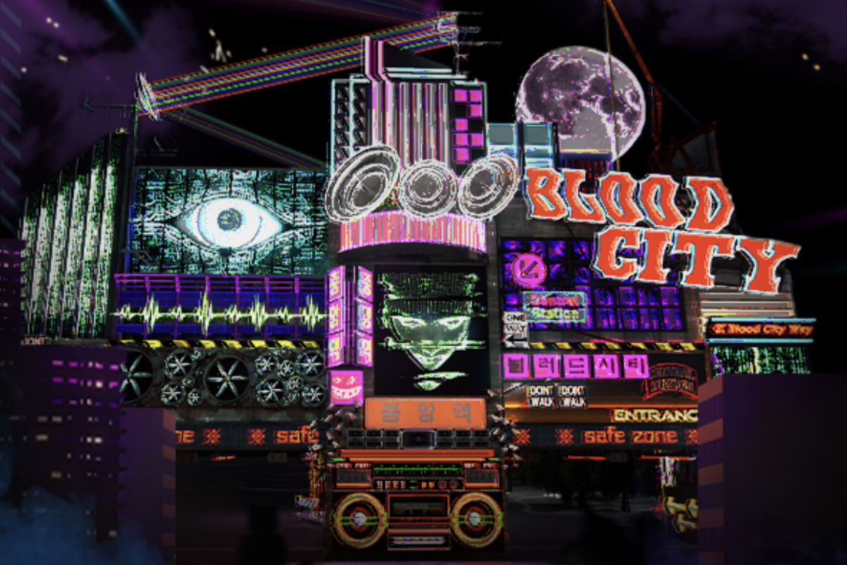 樂天世界的夜景，以萬聖節為主題的暗月裝飾