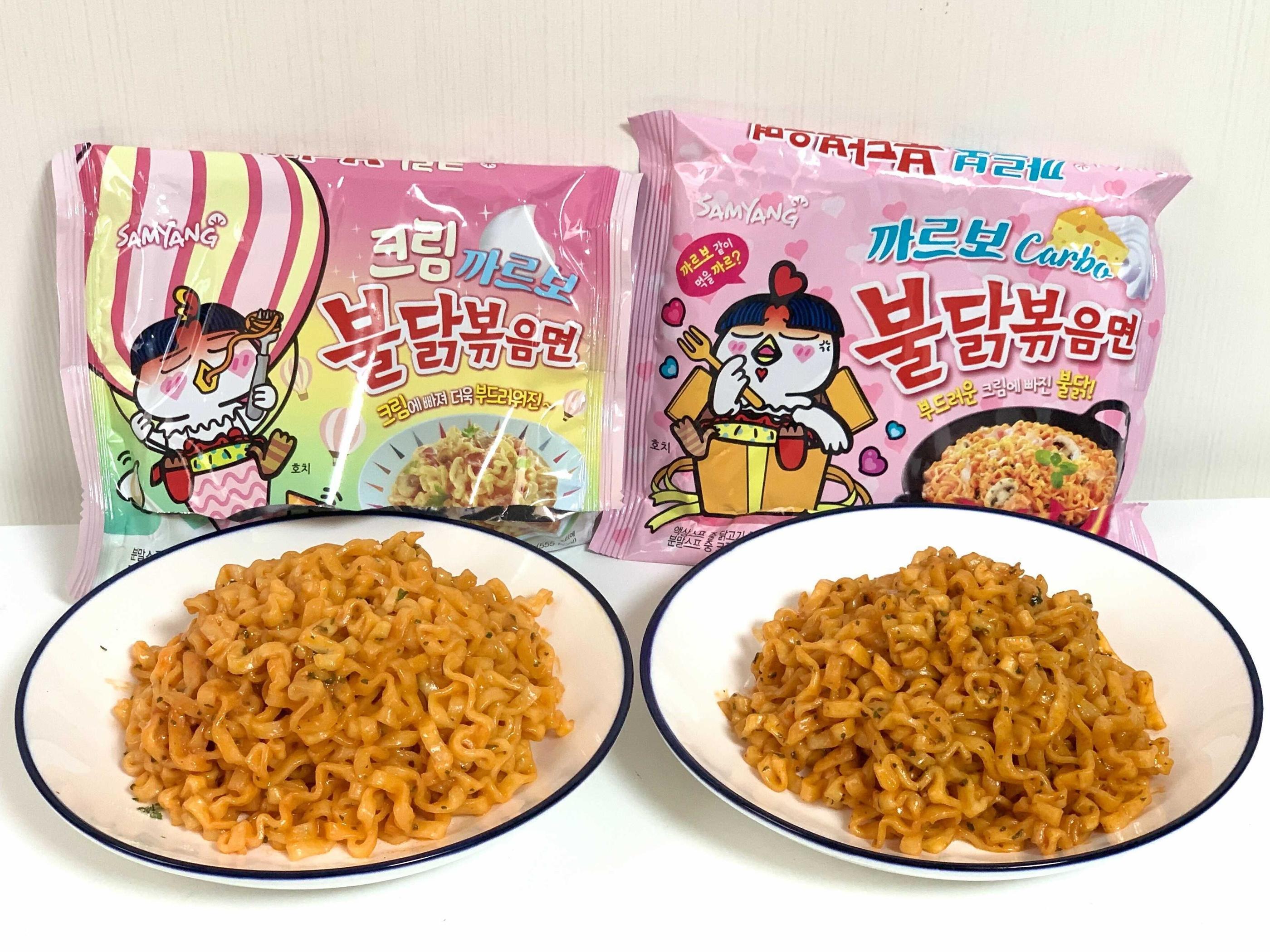 韓国ラーメン　プルダックポックンミョン　カルボプルダックポックンミョン　クリームカルボプルダックポックンミョン　韓国情報　韓国食品、プルダック、ブルダック、クリームカルボプルダック、クリームカルボ、クリームカルボプルダックポックムミョン、クリームカルボプルダッポックムミョン