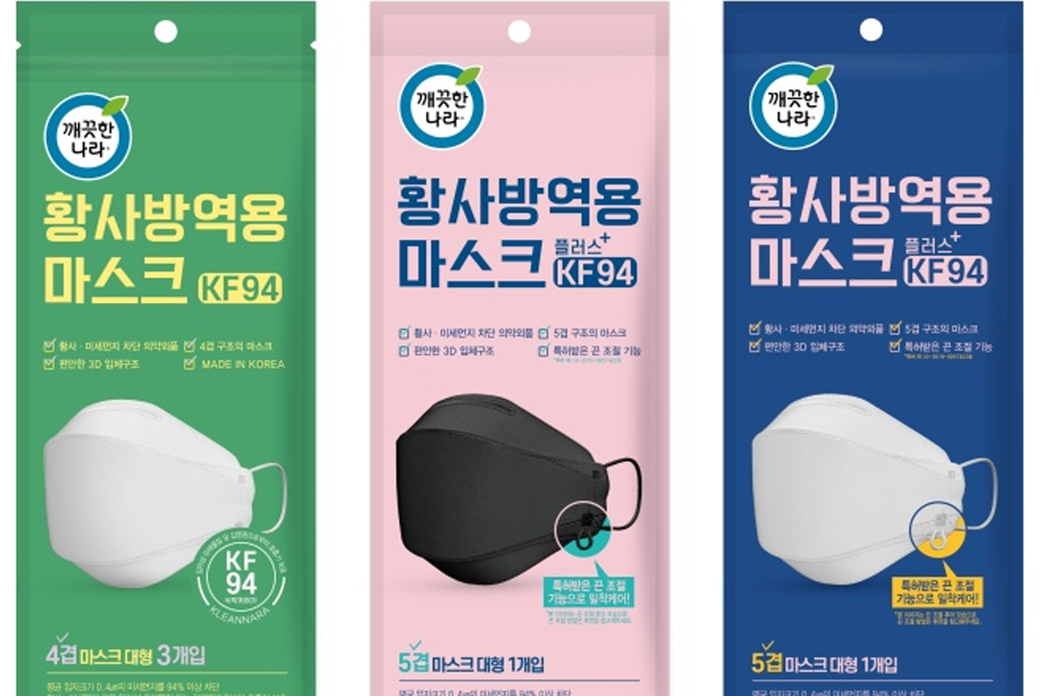 不同類型的韓國口罩產品展示，包括KF94和手術口罩，合乎防疫規範的口罩種類