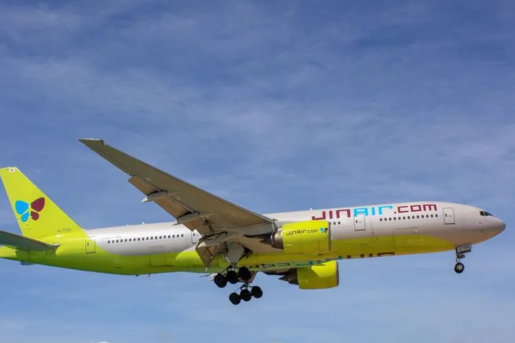 空中飛行中的真航空飛機。