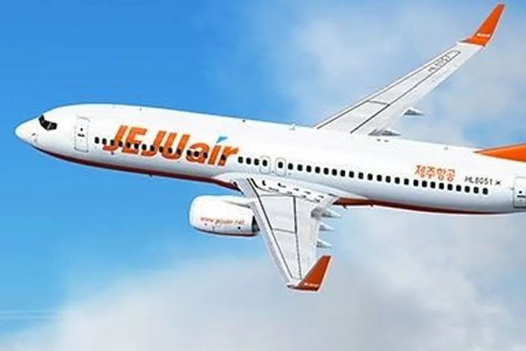 濟州航空的飛機在雲層之中飛行。