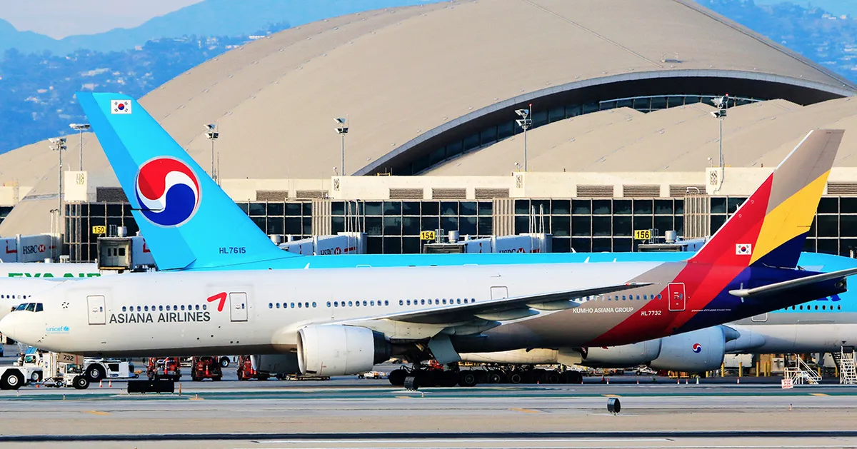 韓亞航空和大韓航空在首爾的停機坪。