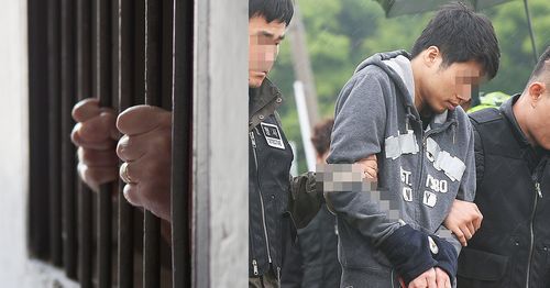 crimes in south korea - a perpetrator at the scene to re-enact his crime.