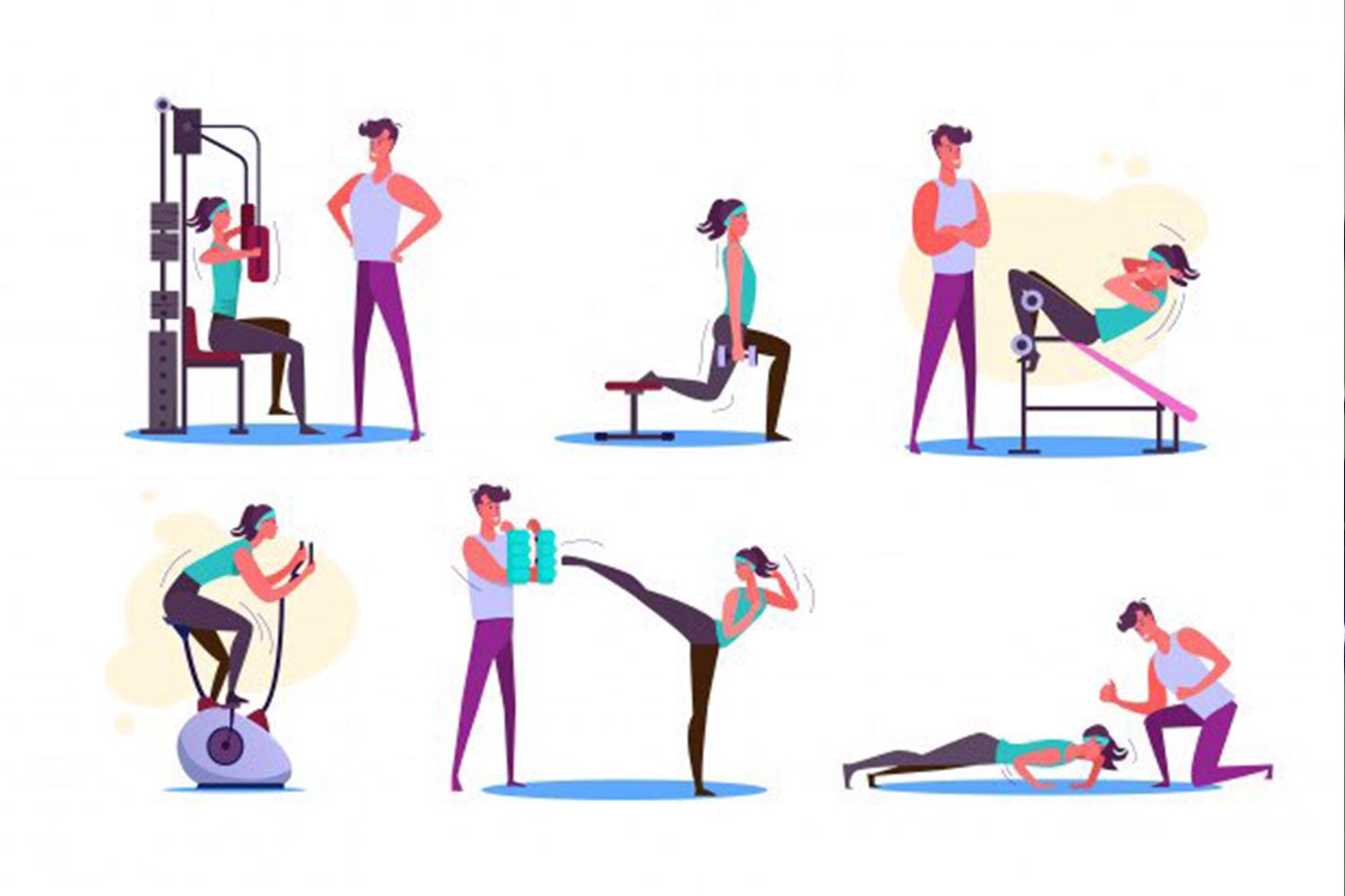 設計插圖描繪不同種類的運動，強調運動在生活中的重要性。