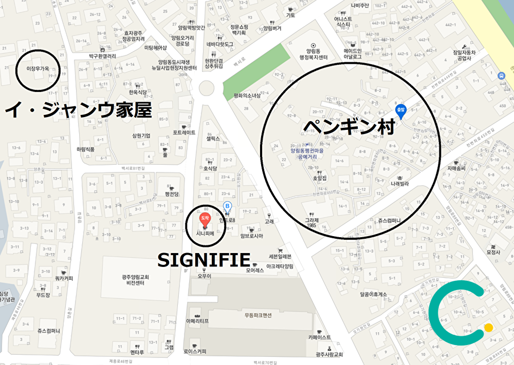 J-HOPE関連スポット周辺の地図