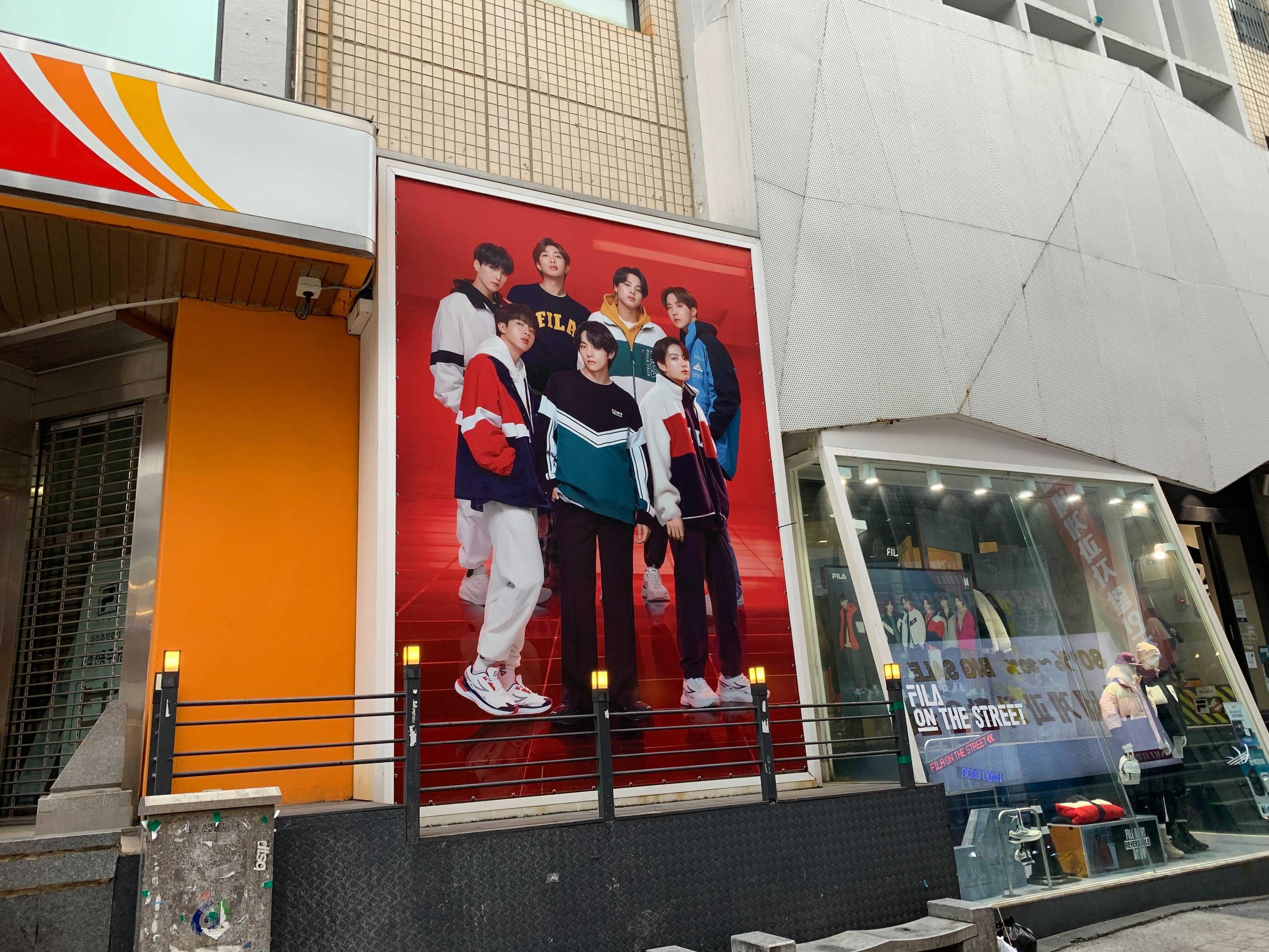 poster of bts at fila on chungjangno, gwangju, korea