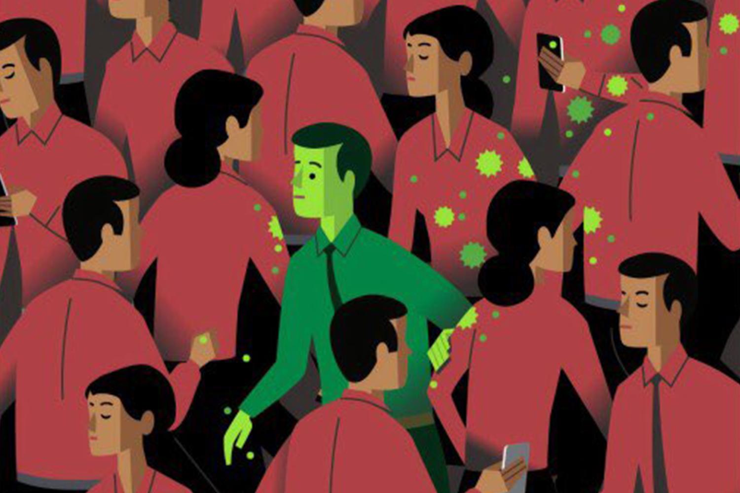 圖形化插圖顯示細菌在一羣人之間傳播