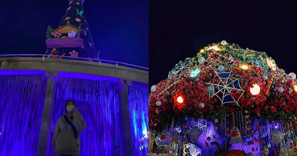 สวนสนุกเอเวอร์แลนด์ในประเทศเกาหลีใต้ประดับด้วยไฟสีสันสดใสและตกแต่งด้วยดอกไม้และใยแมงมุมสำหรับเทศกาลฮาโลวีน