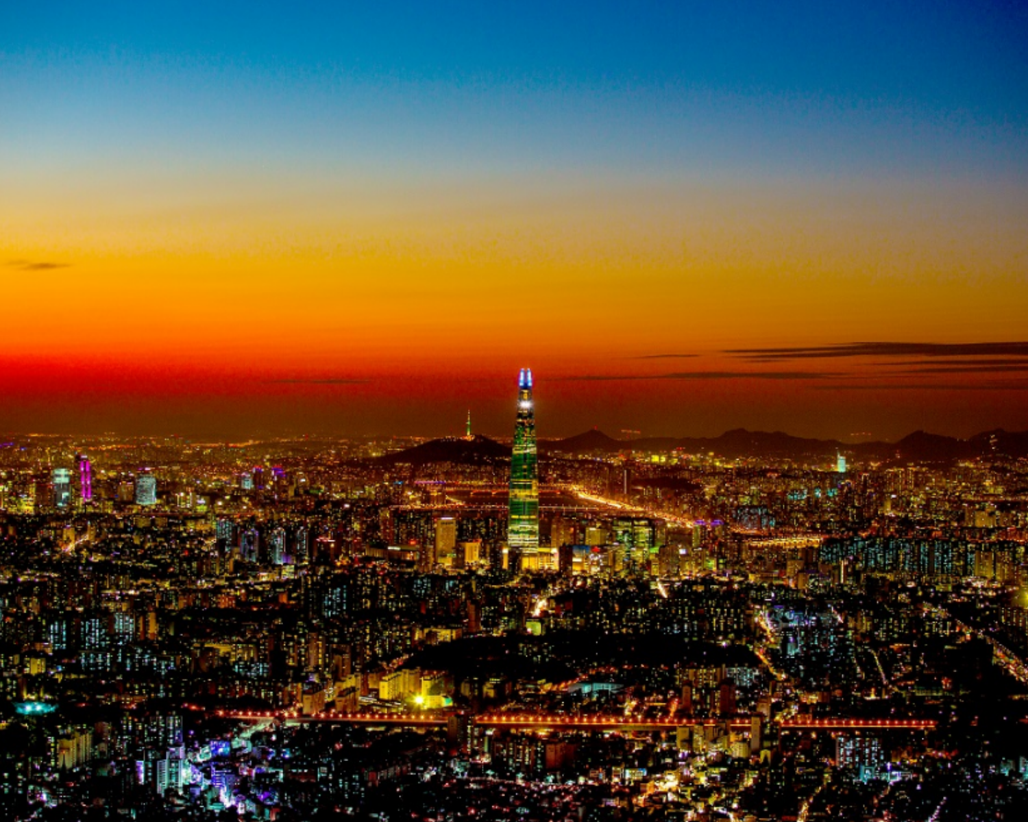 ソウル、旅行、夜景、ロッテワールドタワー、展望台