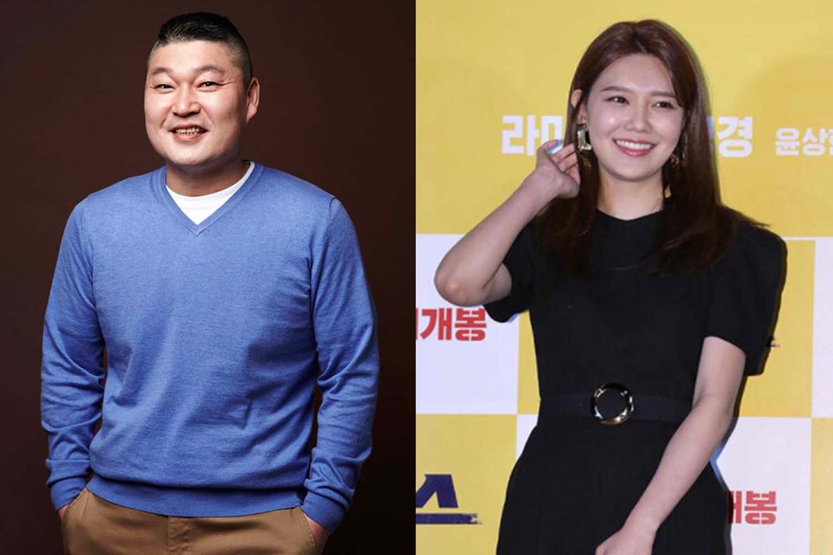 姜鎬童與少女時代秀英的對比照片，背景為韓國綜藝節目相關畫面。