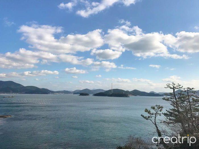Ocean view from Lee Sunshin Park with islands visible in the distance on a clear day.