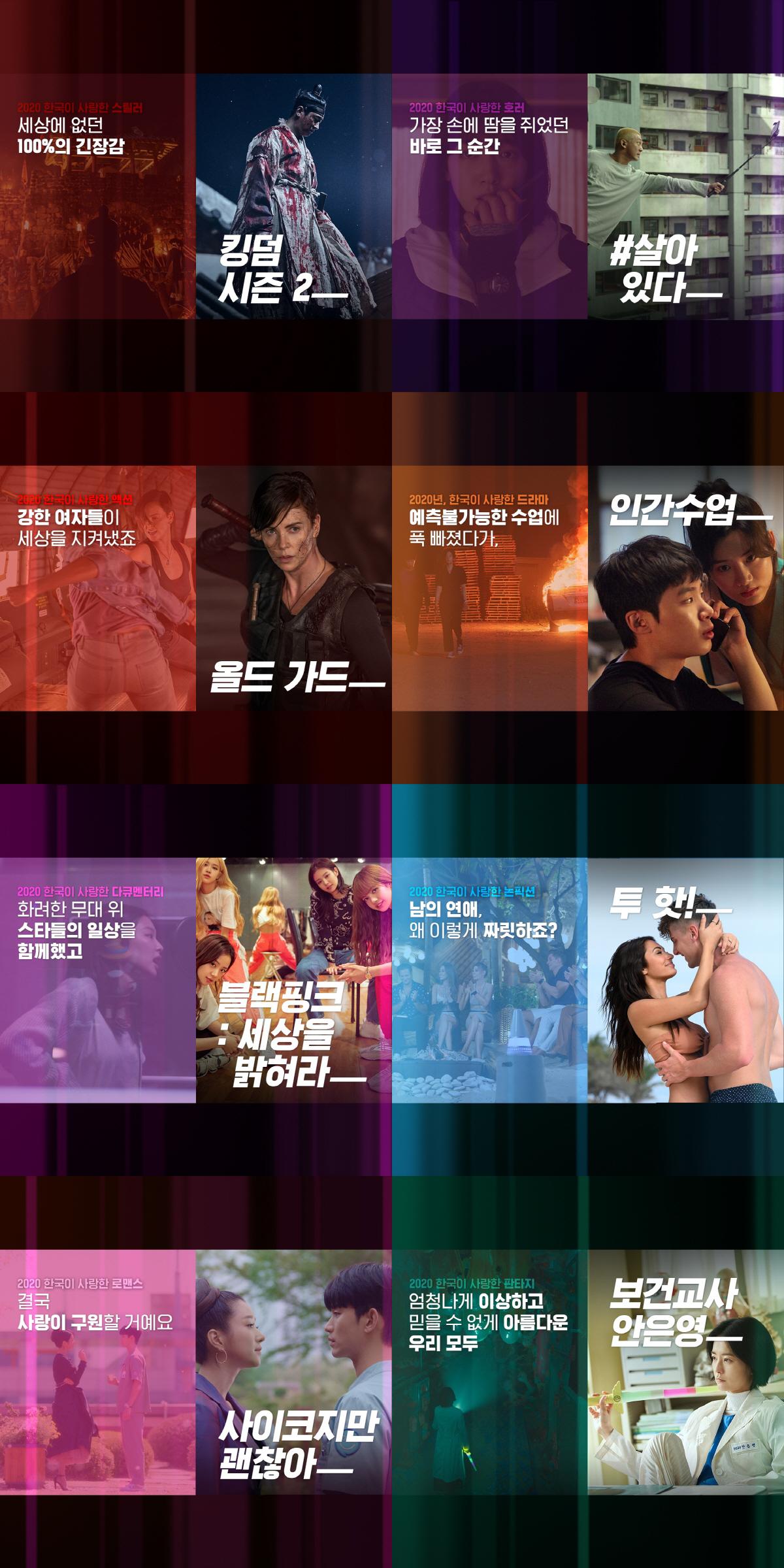 2020年、韓国の人々に感動を与えたNetflix作品一覧、キングダム シーズン2、サイコだけど大丈夫、#生きている、オールドガード、BLACKPINK: Light Up the Sky、他