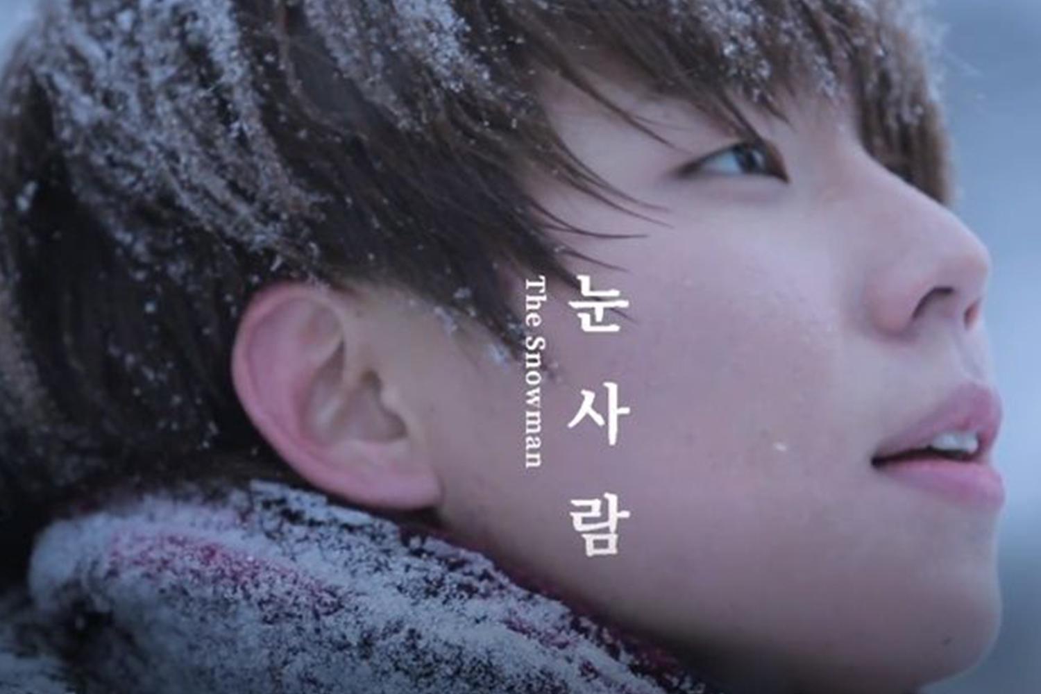 鄭承煥的《雪人》專輯封面，畫面上雪花覆蓋髮間的細節，是表達感傷離別情感的冬季歌曲。