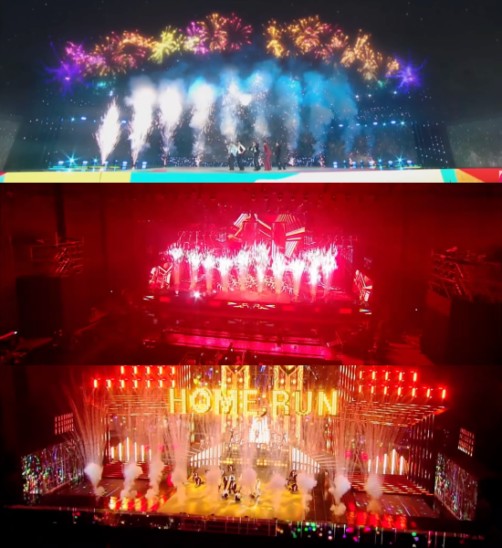 ภาพจากระยะไกลแสดงบริเวณก่อสร้างที่เคยเป็นสตูดิโอพร้อมป้ายเตือนข้อความในภาษาเกาหลีขนาดใหญ่เหนือภูมิทัศน์ไซต์ก่อสร้าง