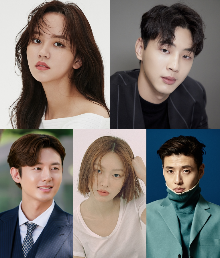 ドラマ『月が浮かぶ川』のキャスト6人。上段と下段に3人ずつ、俳優が異なる舞台衣装を着ています。