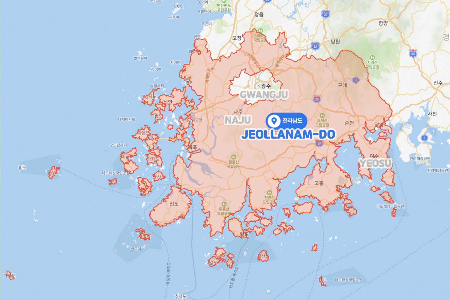 jeollanam-do map in korea